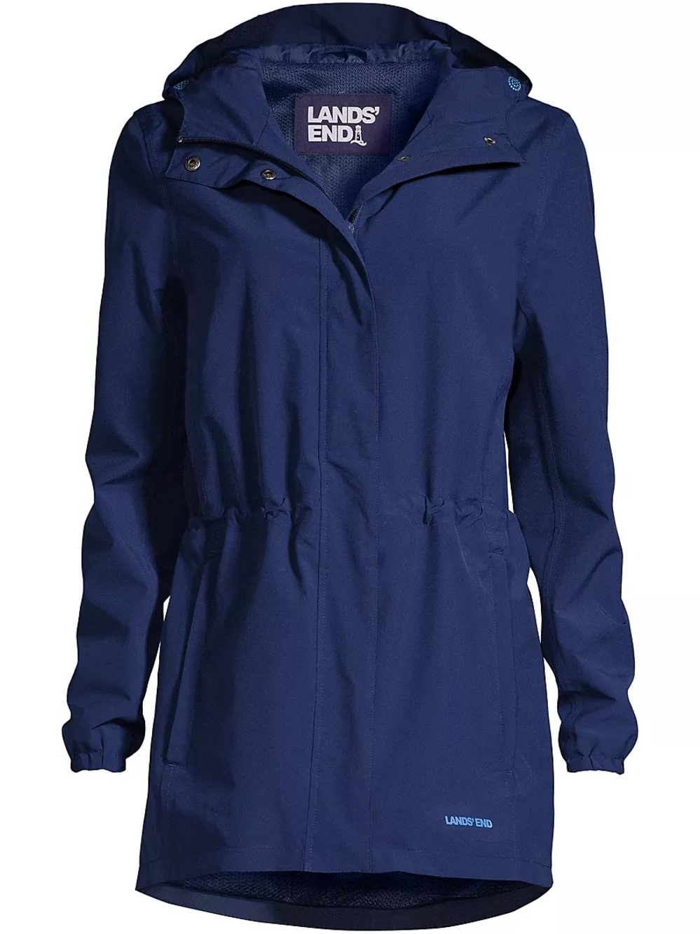 Lands’ End Women’s Size Small Petite Waterproof Hooded Packable Raincoat Navy